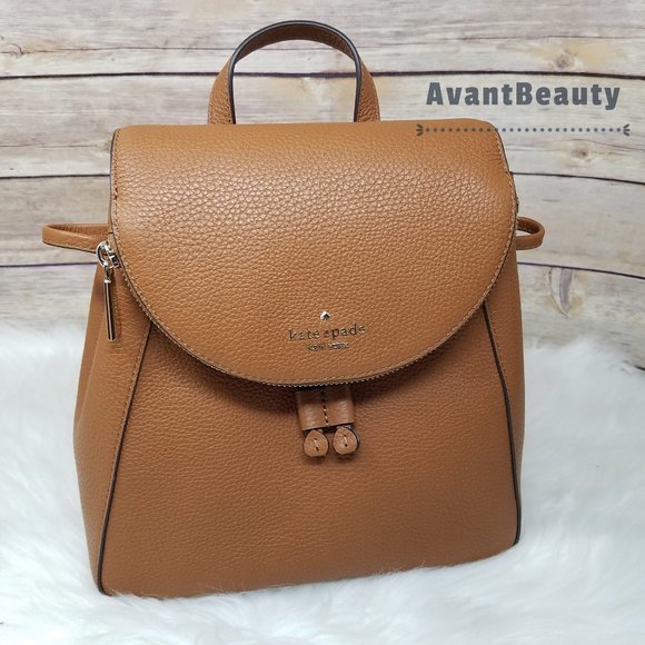 Kate Spade New York Leila Medium backpack Pebbled Leather Ginger Brown Authentic - Picture 3 of 11